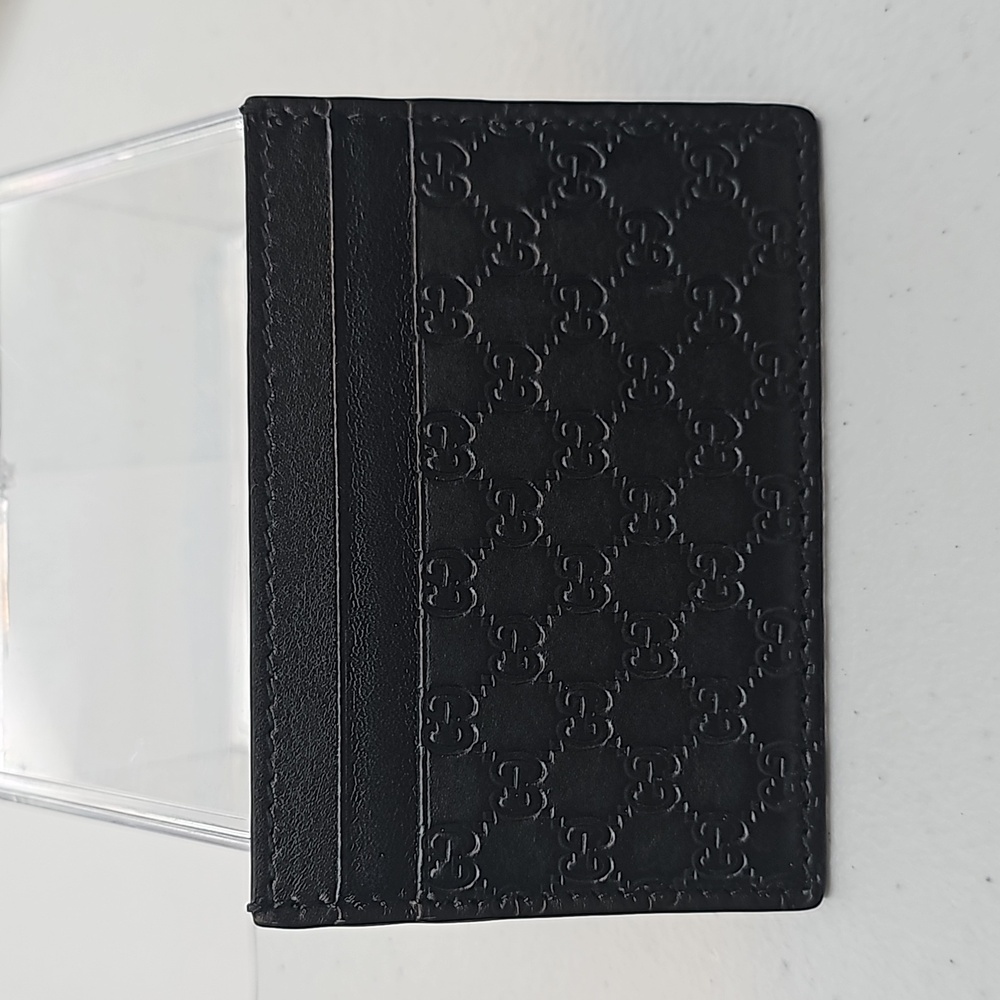 BRAND NEW GUCCI EMBEDDED MONOGRAM BLACK GUCCISSIMA CARD CASE